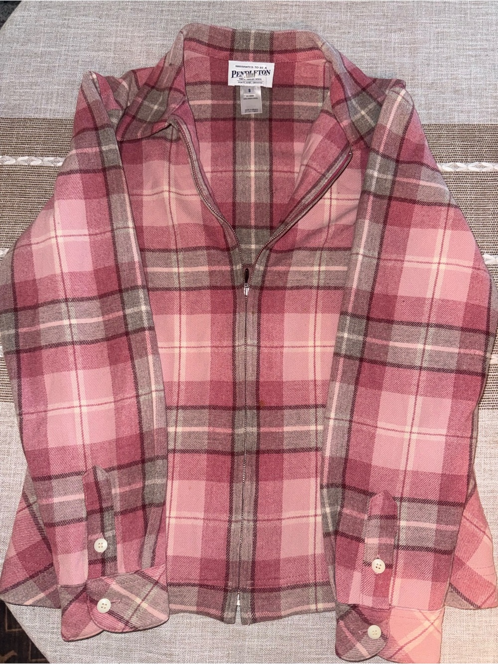 Pendleton Pink and Gray Plaid Zip-Front Shirt Jacket
